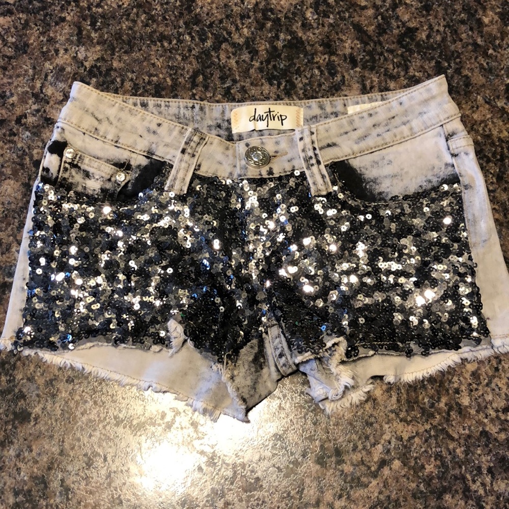 Sequin denim shorts